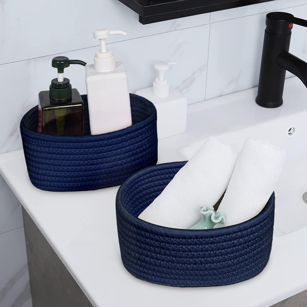 ABenkle 【2 Pack】 Small Woven Baskets, Tiny Oval Shallow Storage Baskets, Mini...