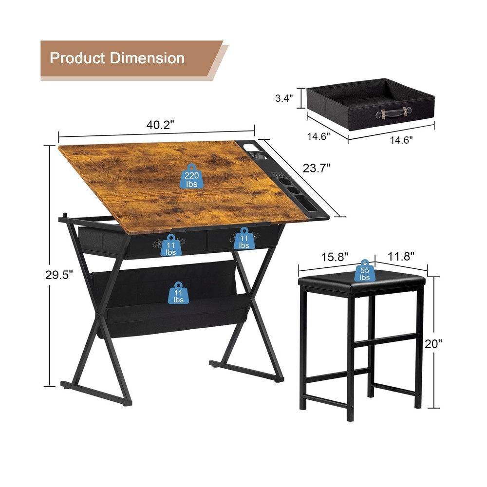 VECELO Drafting Table Art Desk Art Table Adjustable Drawing Table Tilted Tabl...