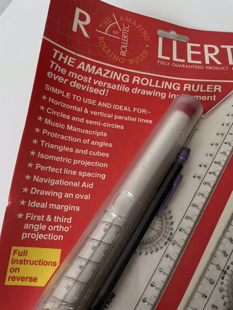2 x Vintage Rollertec Amazing Rolling Ruler Geometry Tech Drawing 22cm & 30cm