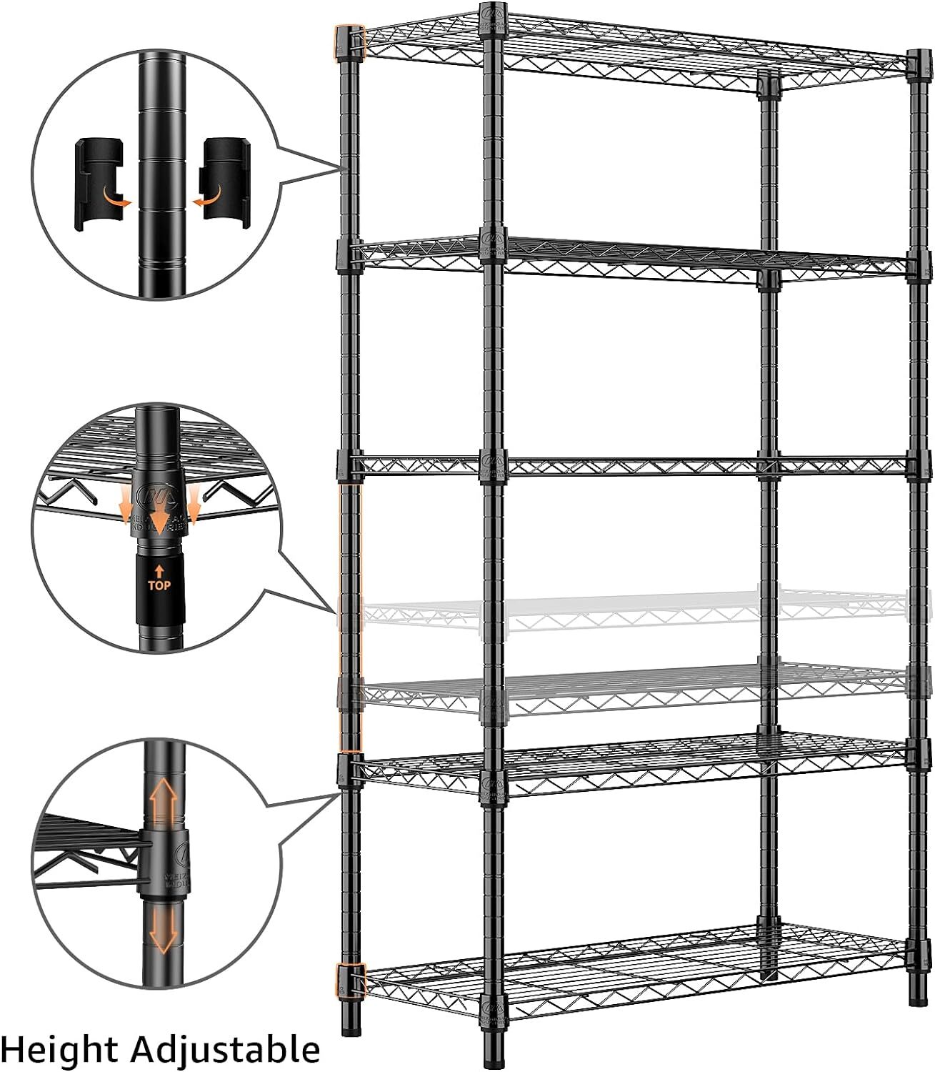 Heavy Duty 5-Tier Shelves, 14*24*63" Storage Rack Metal Wire Shelving Black USA