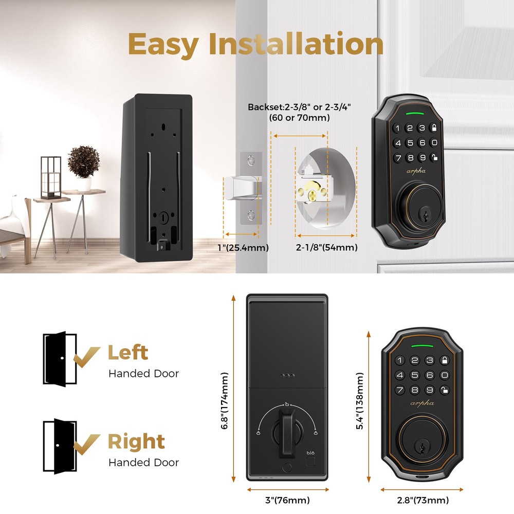 ARPHA Smart Door Lock Anti-Peeping Password Keypad Deadbolt Auto Lock Security