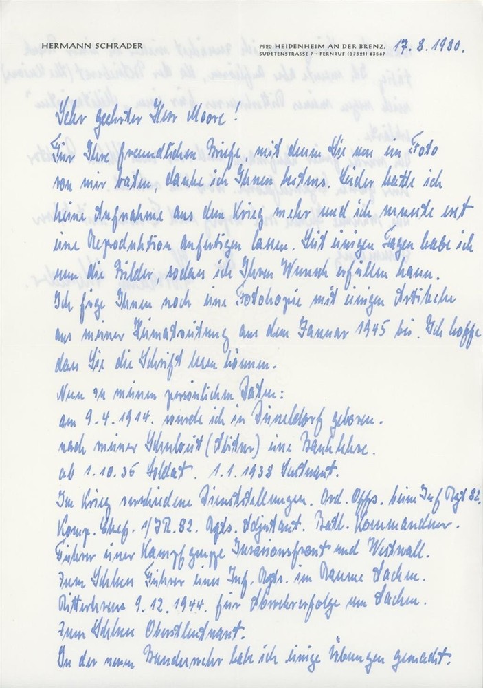 Hermann Schrader- Signed Handwritten Letter