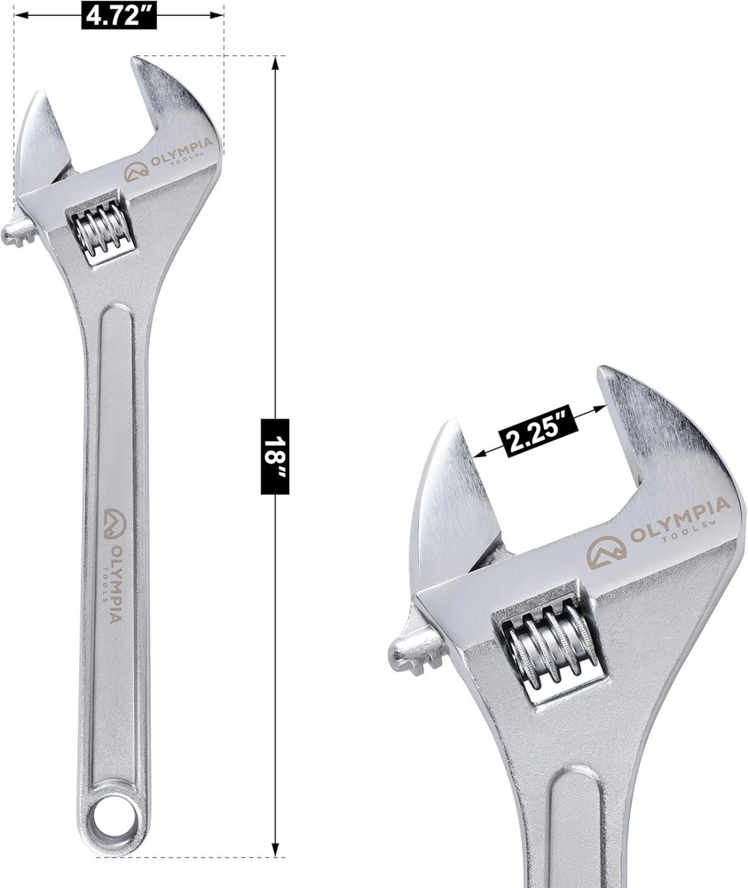 18" Adjustable Wrench, Drop Forged Steel, Rust Resistant