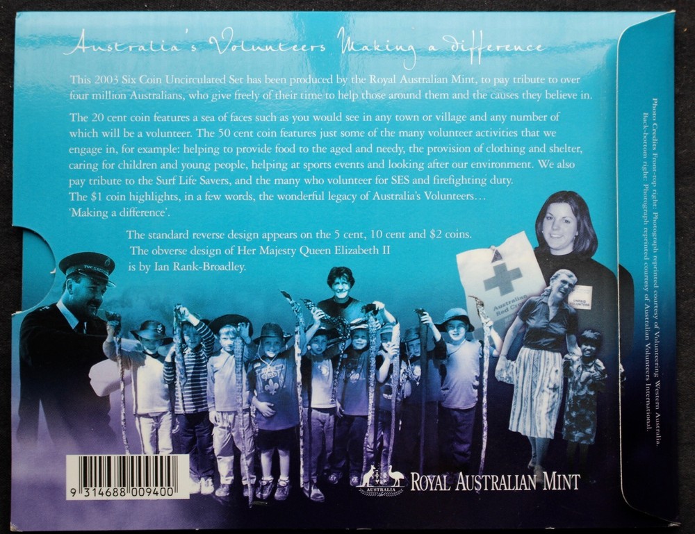 2003 AUSTRALIA’S VOLUNTEERS 6-Coin UNCIRCULATED SET ‘Making a Difference’