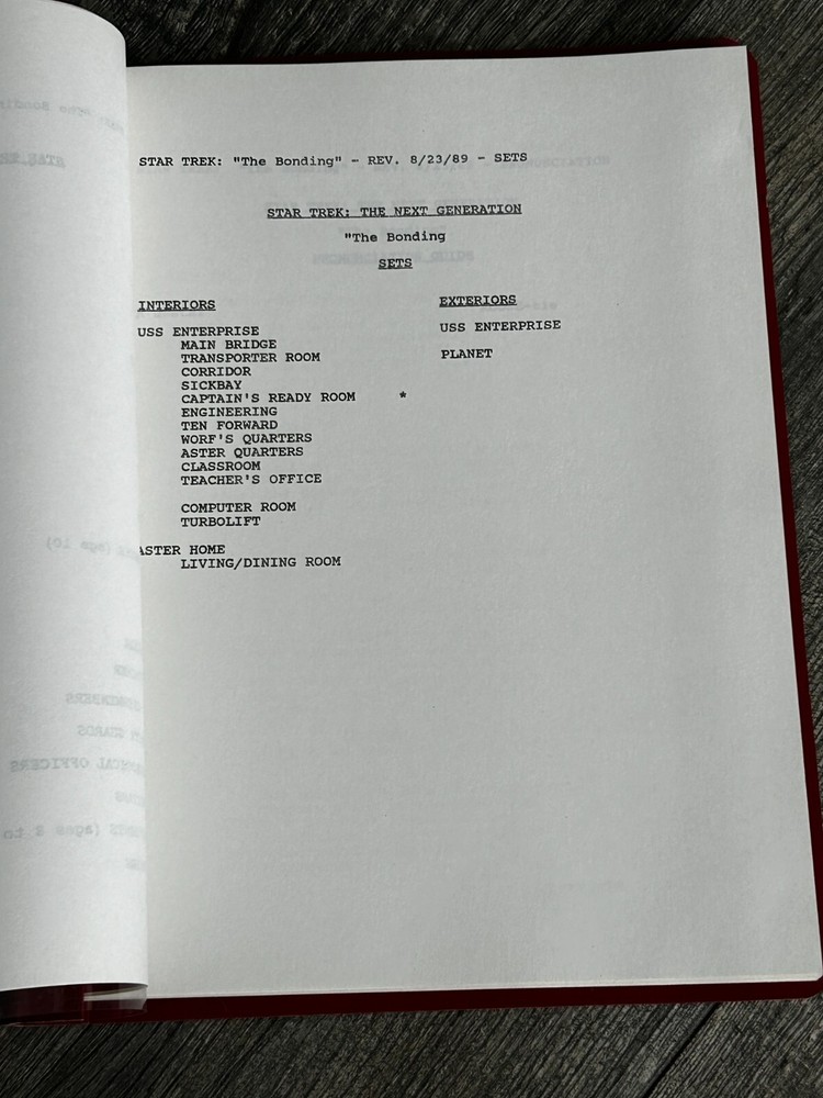 STAR TREK Script The Next Generation The Bonding Revised Final Draft Aug 23 1989