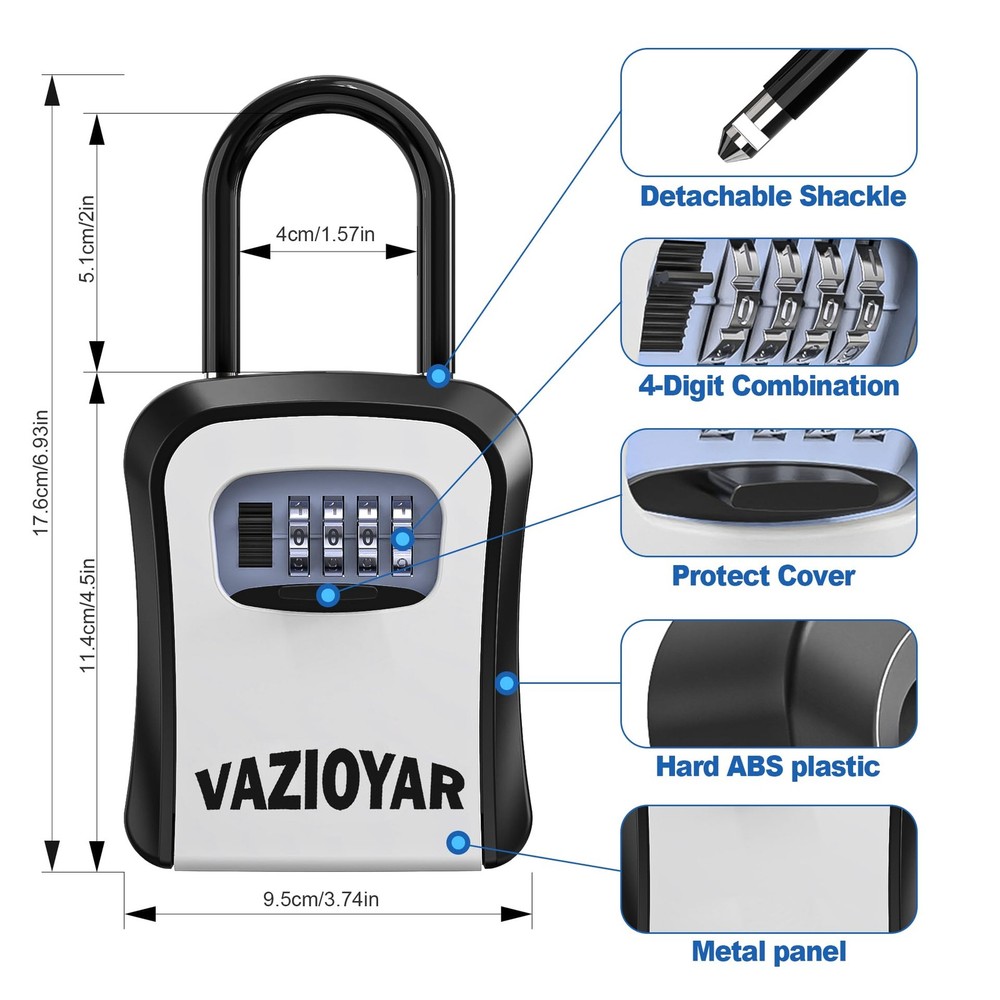 Key Lock Box for Outside, Portable Waterproof Wall Mounted Changeable 4Digit ...