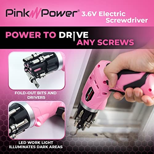 Electric Screwdriver Cordless Mini Drill Set - 4V Rechargeable Pink Cordless