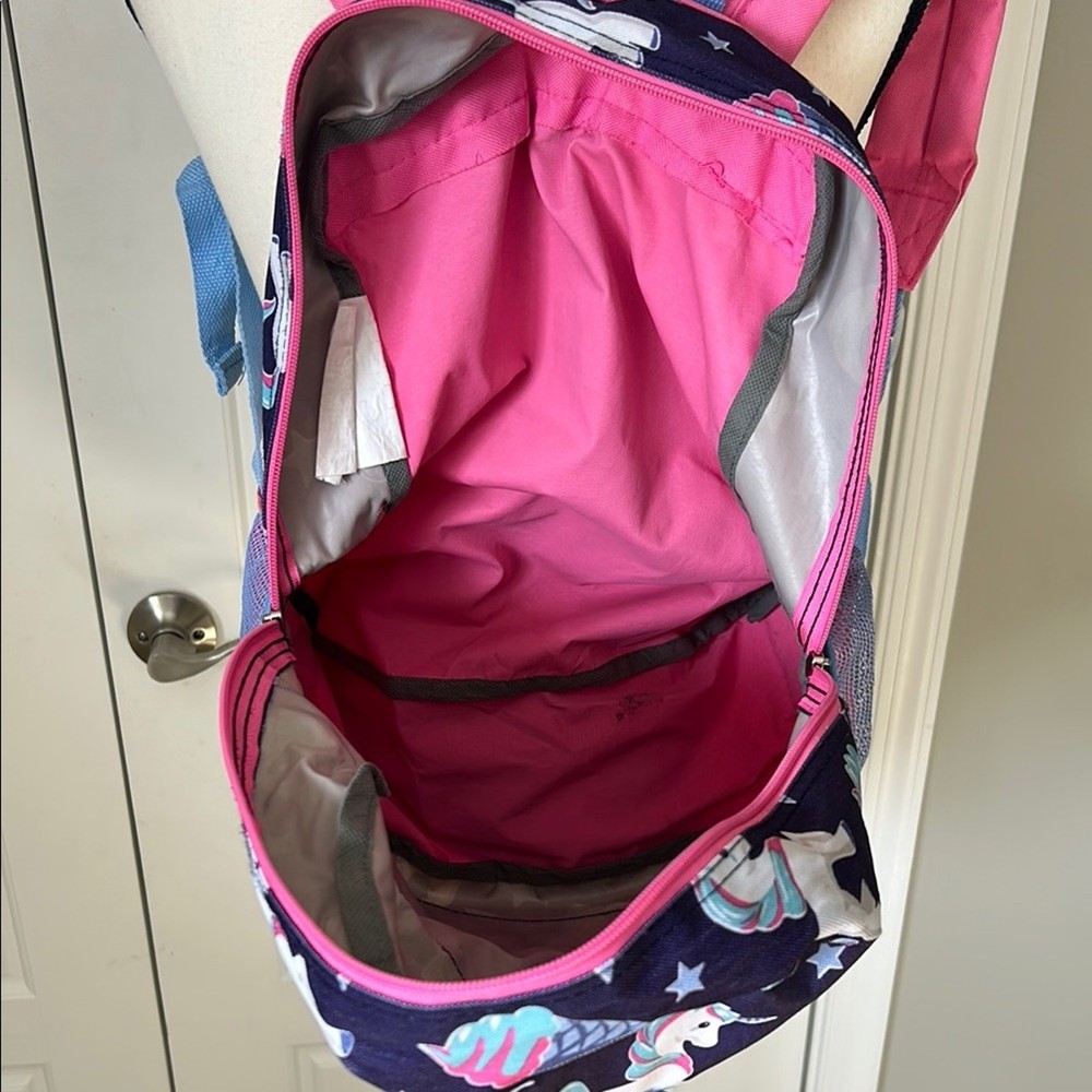 Unicorn Print Backpack with Pink Interior