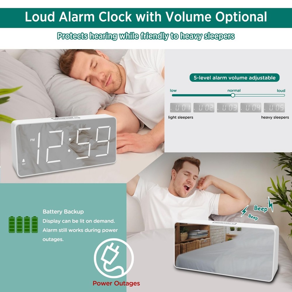 Peakeep Digital Clock, Alarm Clock Battery Backup Powered for Bedrooms – M