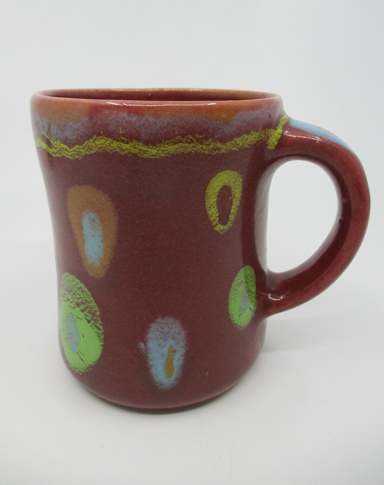 ALEX MARSHALL STUDIOS RED MUG - Multi dots - 4 3/4" x 3 1/2"  0709I