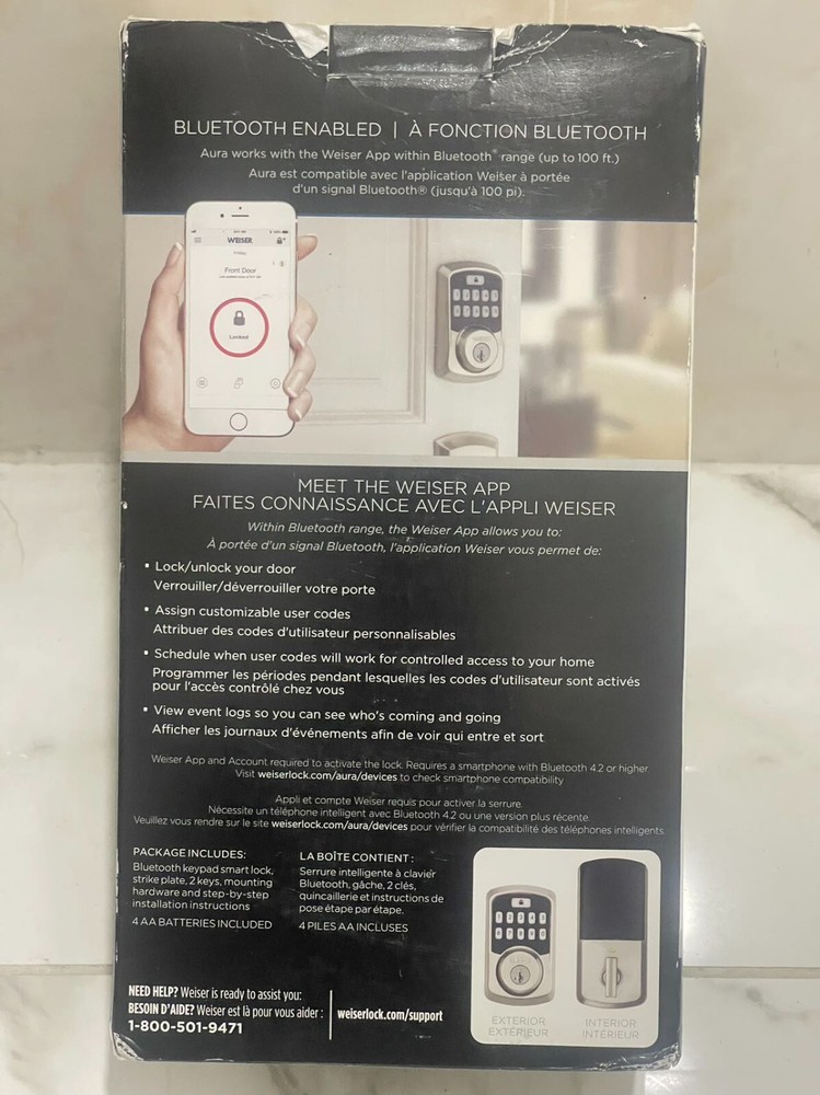 Weiser Aura Bluetooth Keypad Smart Door Lock Deadbolt (Black & Silver)