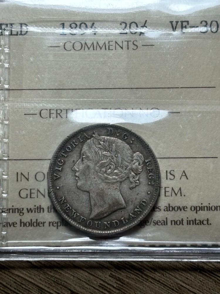 Newfoundland 20 Cent 1894 ICCS Graded VF-30