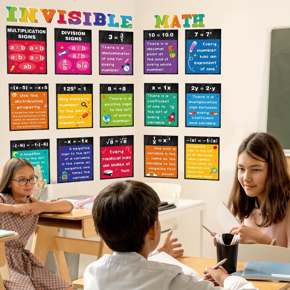 Pajean 15 Pcs Math Poster Math Bulletin Board Educational Mathematics Classro...