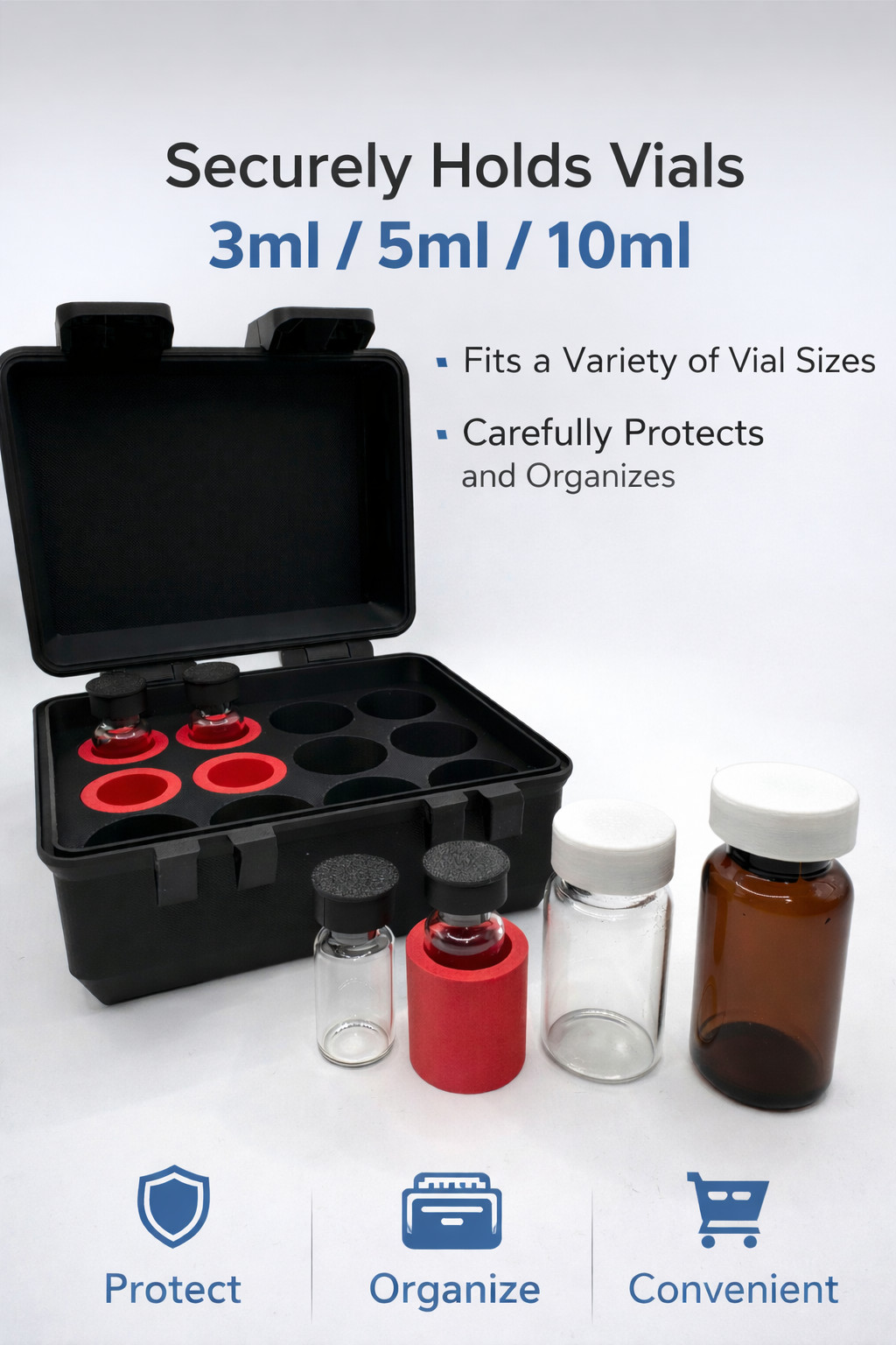 Vial Storage Case Organizer Fits 3mL 5mL 10mL Injection Vials