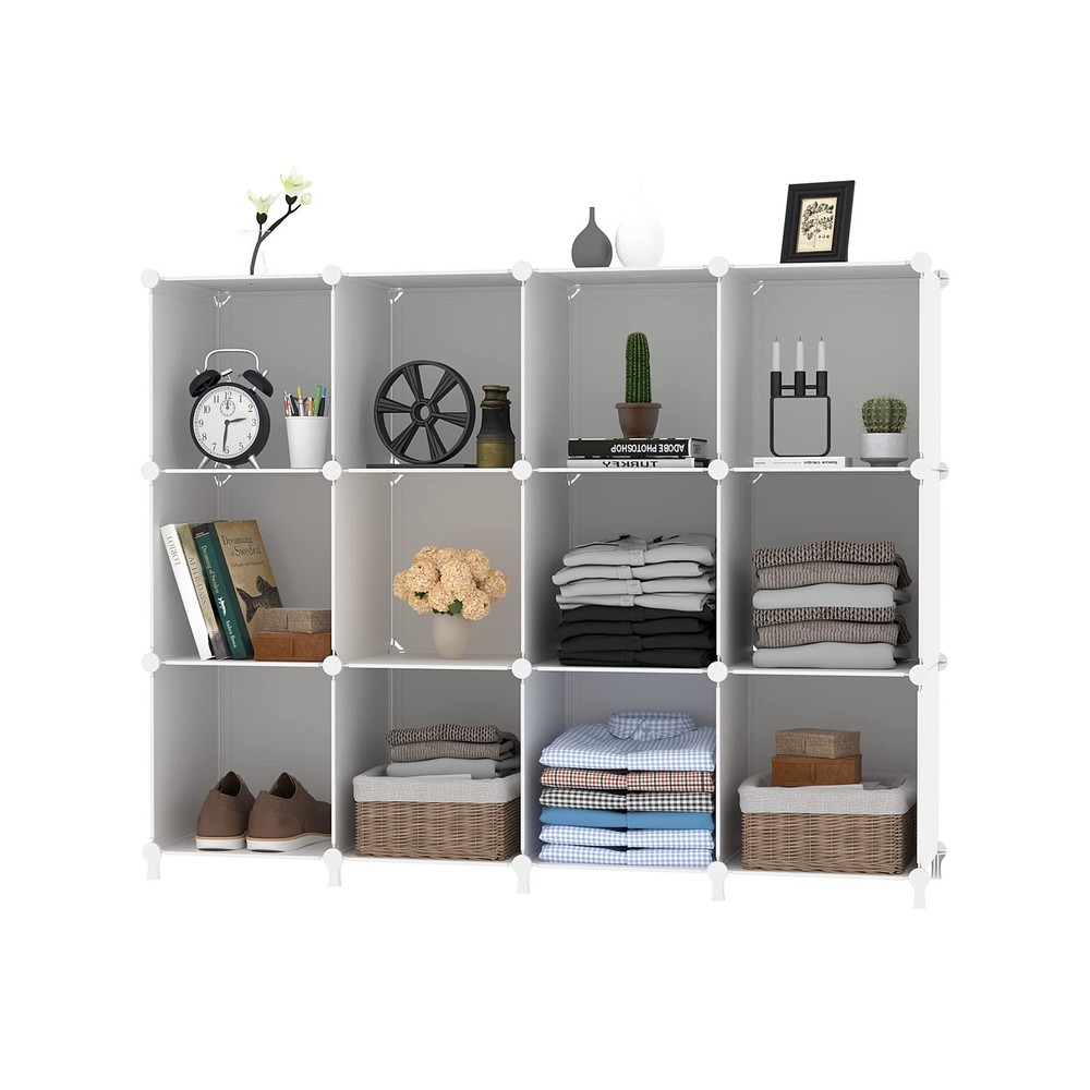 Cube Storage Organizer Storage 12 Cube Bookshelf DIY Plastic Closet Clothes S...