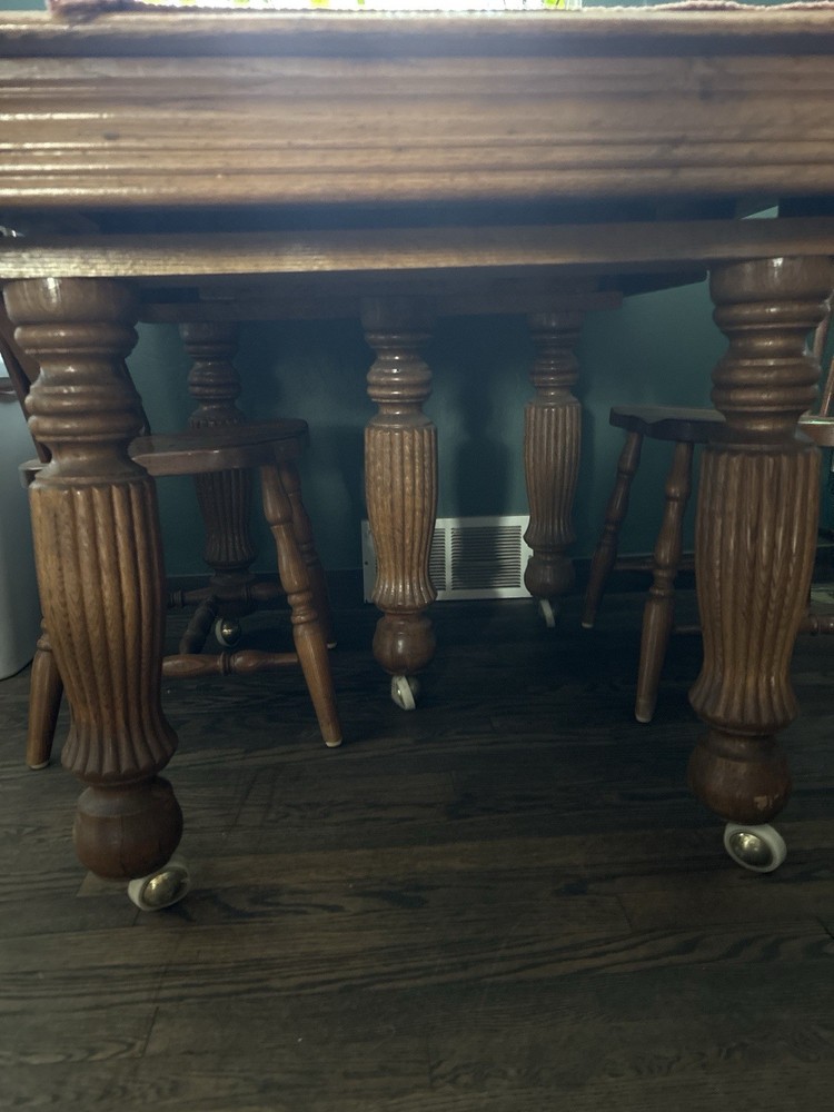 Antique Solid Wood Dining Table on Casters – Turned Legs – Pickup Only
