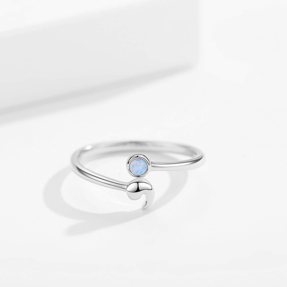Semicolon Ring 925 Sterling Silver Adjustable Open Opal Suicide Awareness Ring
