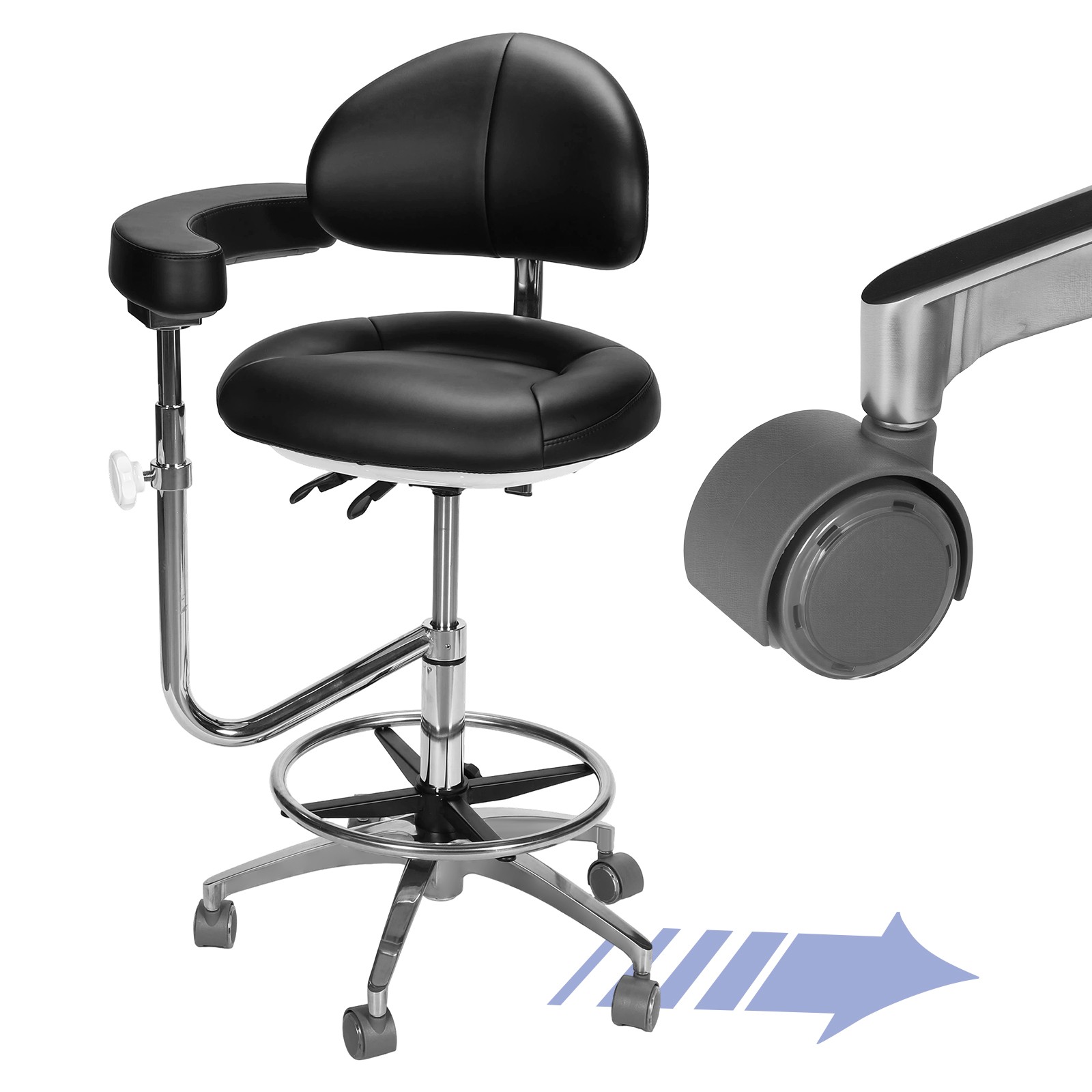 Dental Medical Microscope Stool with Armrest Dentist Surgeon Chair Microsurgical