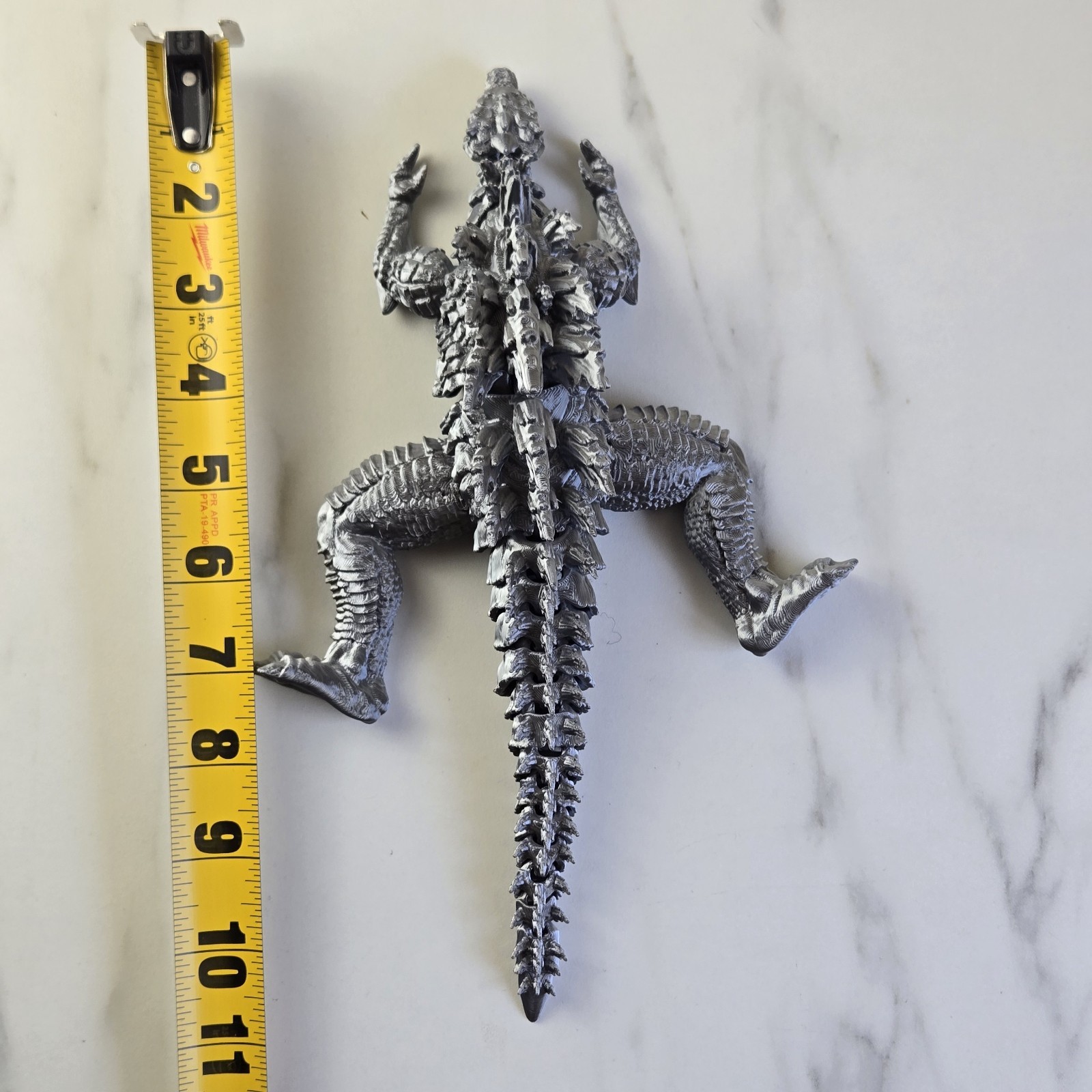 3D Printed Articulated Godzilla Figure - Dual Color Silver/Black - Highly Detail