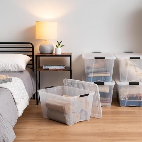 IRIS USA Stackable Plastic Storage Bins with Lids - BPA 54 Qt Clear 6 Pack