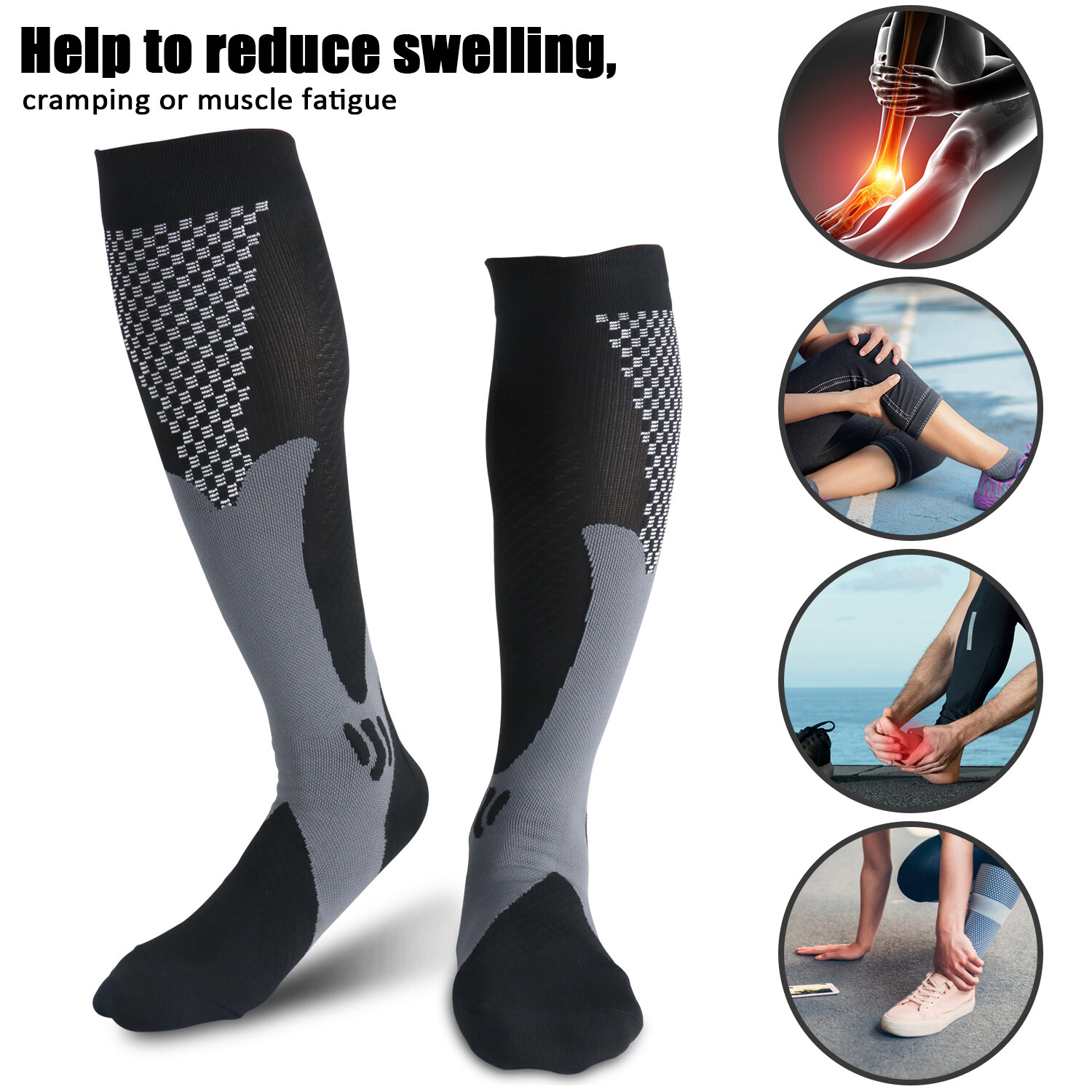5 Pairs 30-40 mmHg Compression Socks - Knee High Support for Running & Sports