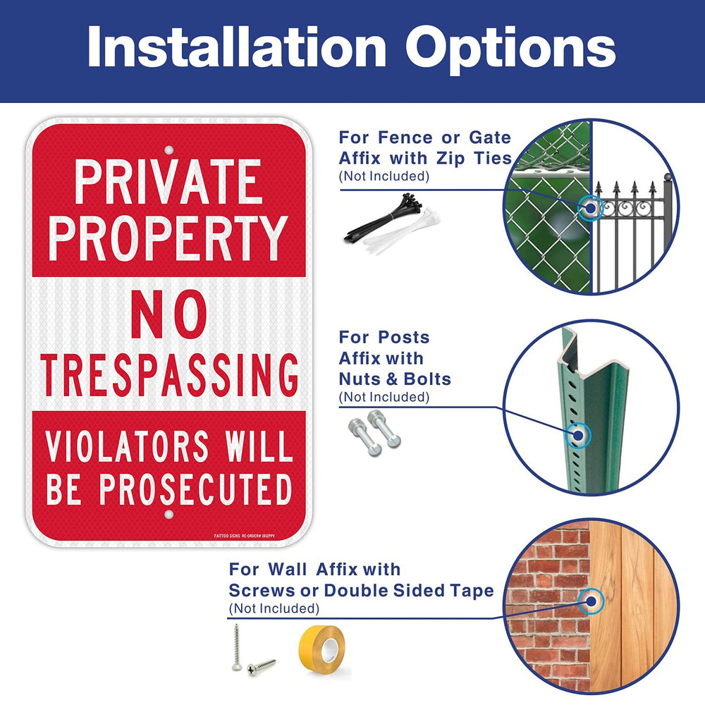 (4 Pack) Private Property No Trespassing Sign, Violators Will Be Prosecuted, 18