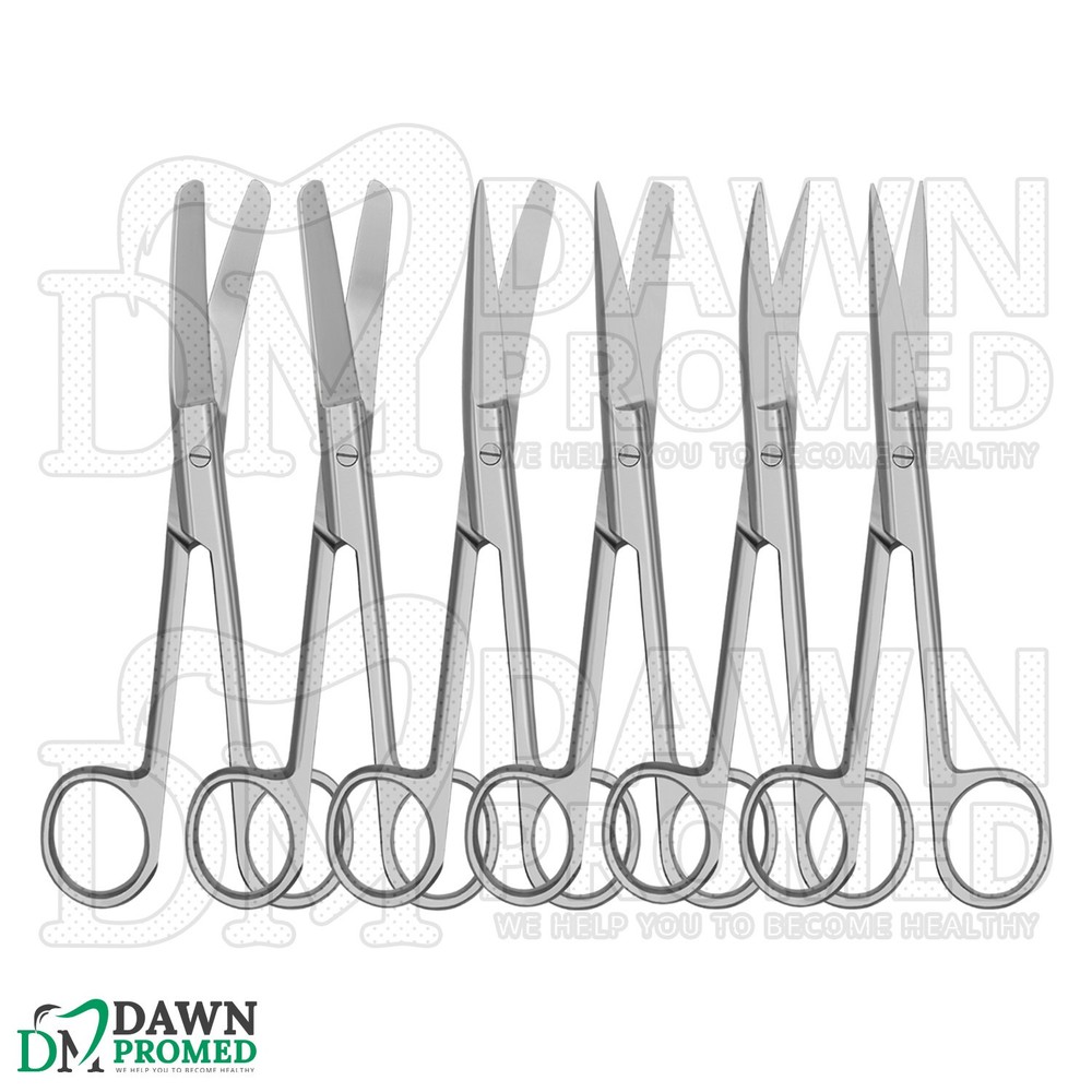 6 Pcs Operating Scissors 4.5" Straight & Curved Round Pattern Set German Grade