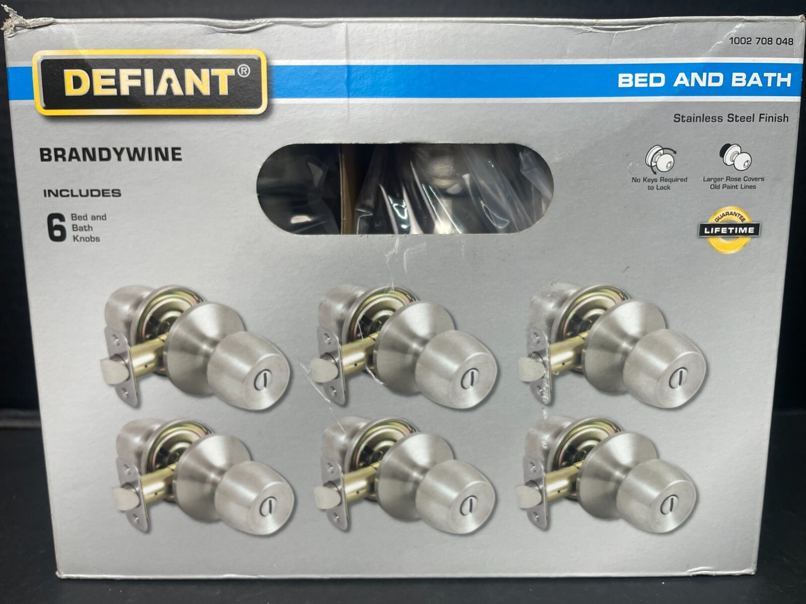 NEW Defiant Brandywine 6 Bed and Bath Knobs Stainless Steel Finish 1002708048