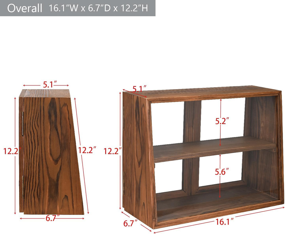 Tempered-Glass Wood Display Case with Double Doors, Adjustable 2-Level Collectio