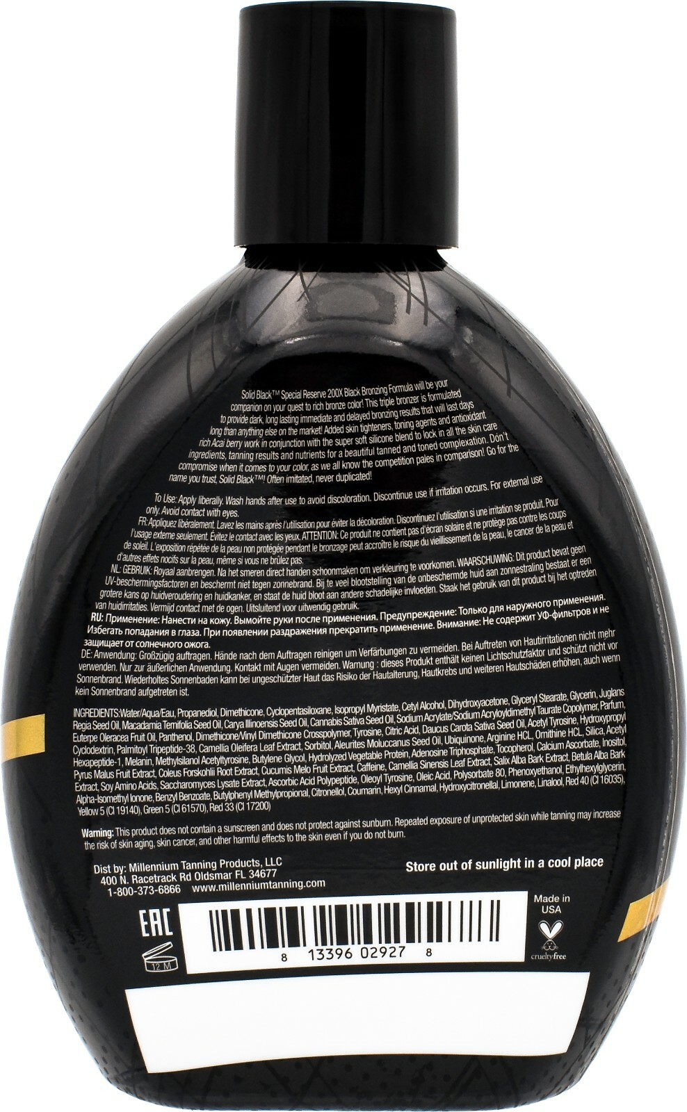 Millennium SOLID BLACK SPECIAL RESERVE 200X Bronzer Dark Tanning Bed Lotion