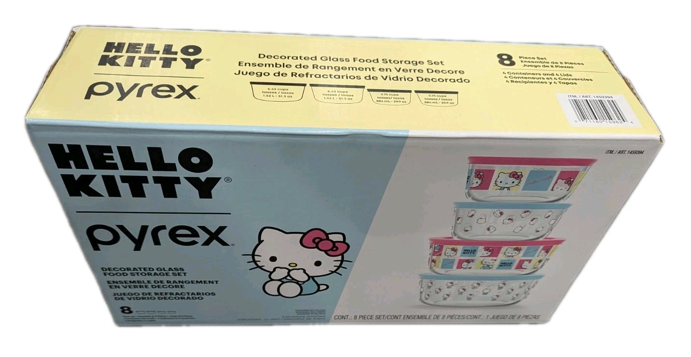 Pyrex Hello Kitty Decorated Glass Food Storage Container 8 Piece Set