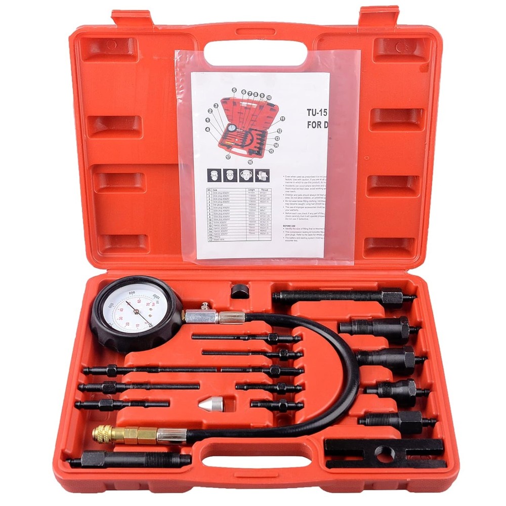 17 pc Diesel Engine Compression Tester Kit Tool Set Automotive Compressor