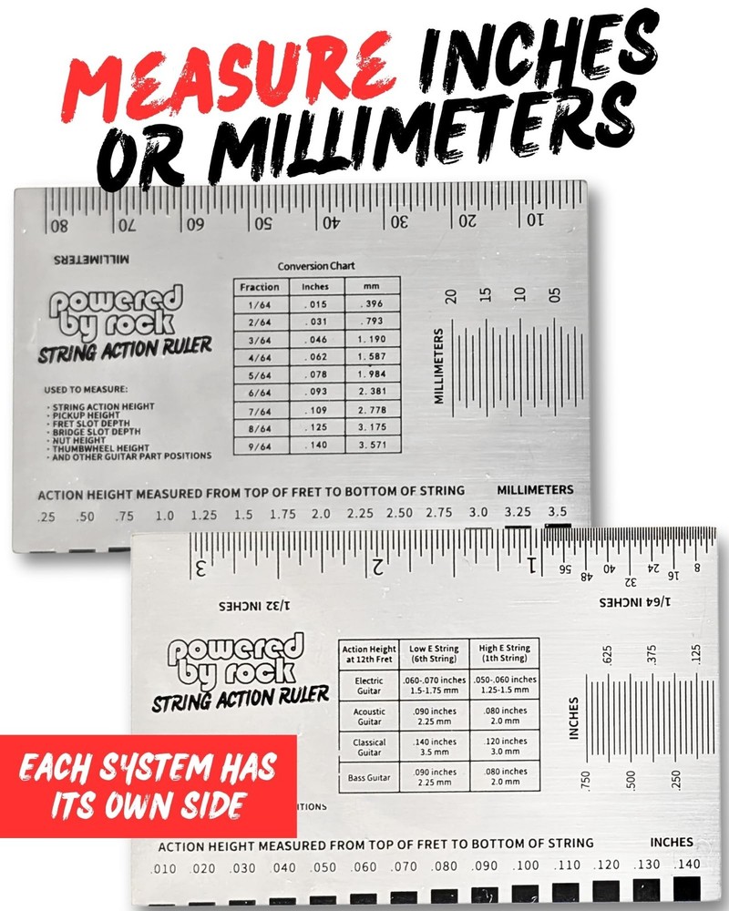 String Action Gauge for Guitars - Precision Setup Tool for Accurate Neck Reli...