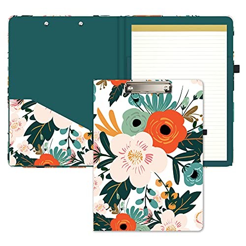 Clipboard Folio with Refillable Lined Notepad and Interior Classic Flower