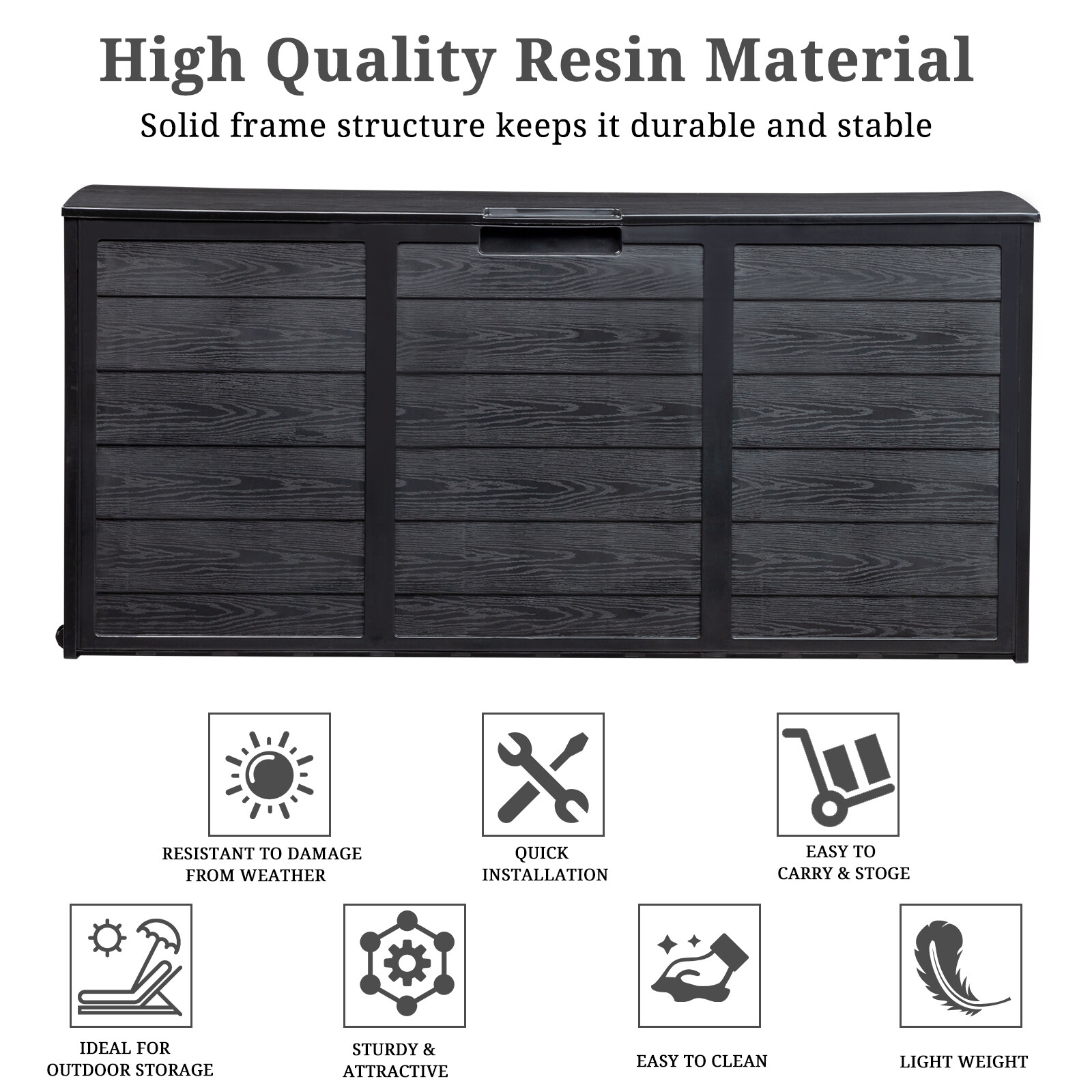 75 Gallon Outdoor Patio Storage Deck Box Garden Bench Weatherproof Resin Black