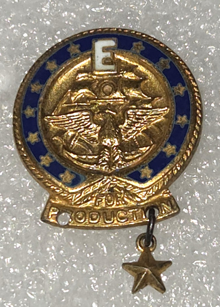 WWII US Navy E For Production Award Pin Sterling Blue Enamel