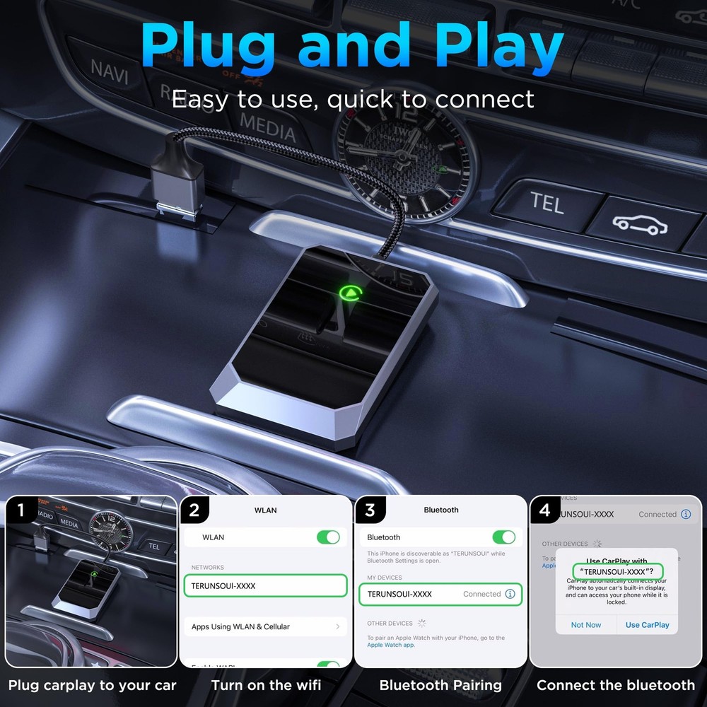 Wireless Carplay Adapter Converts Wired to Wireless carplay Adapter for iPhon...