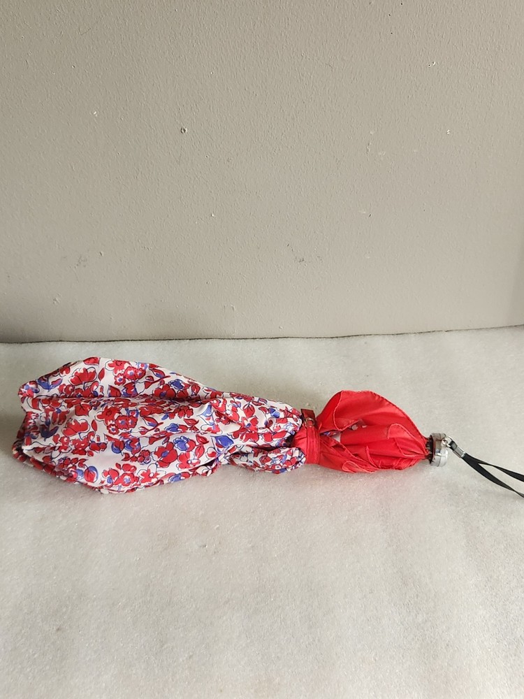 Floral Pattern Women's Folding Compact Umbrella • Blue, White, & Red Colored