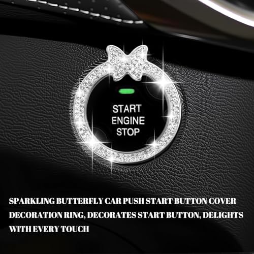 2PCS Bling Butterfly Car Engine Start Button Cover Ring,Car Push to Start