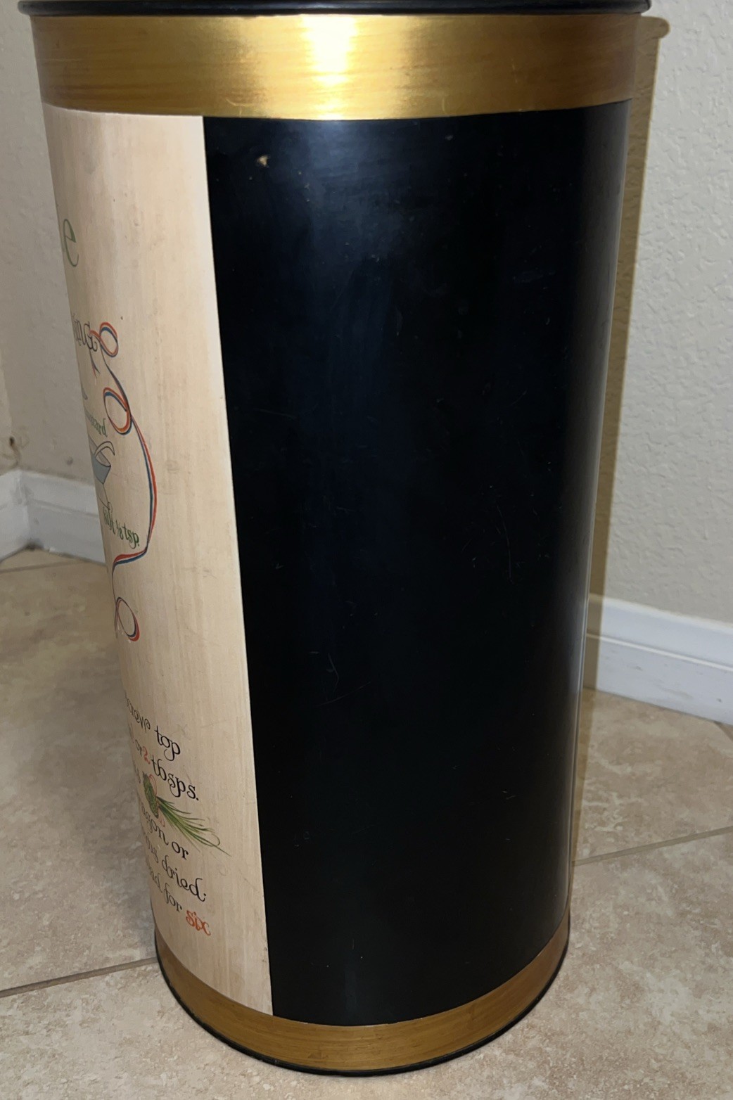 60's Kitchen Recipe MCM Umbrella Stand Black Gold Metal Joseph Phelan Kitschy