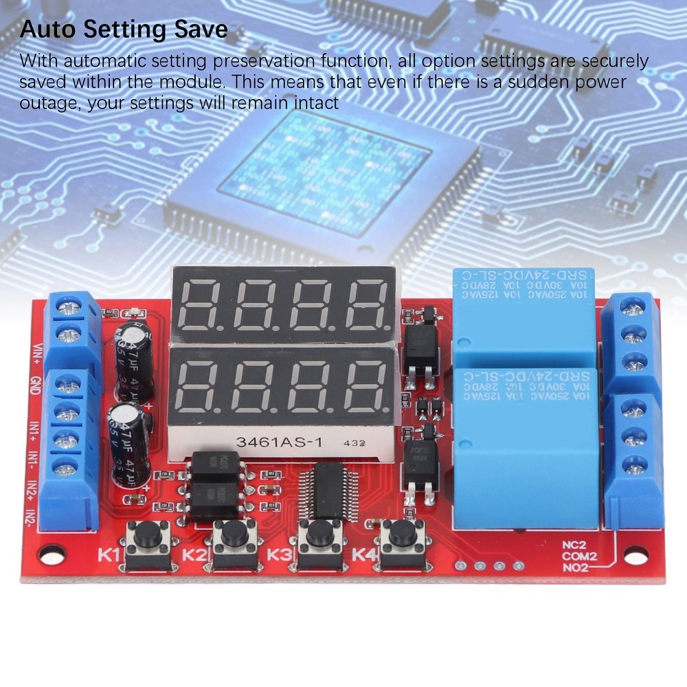 24V 2 Channel Relay Module LED Display Delay Self Locking Cycle Timer Module