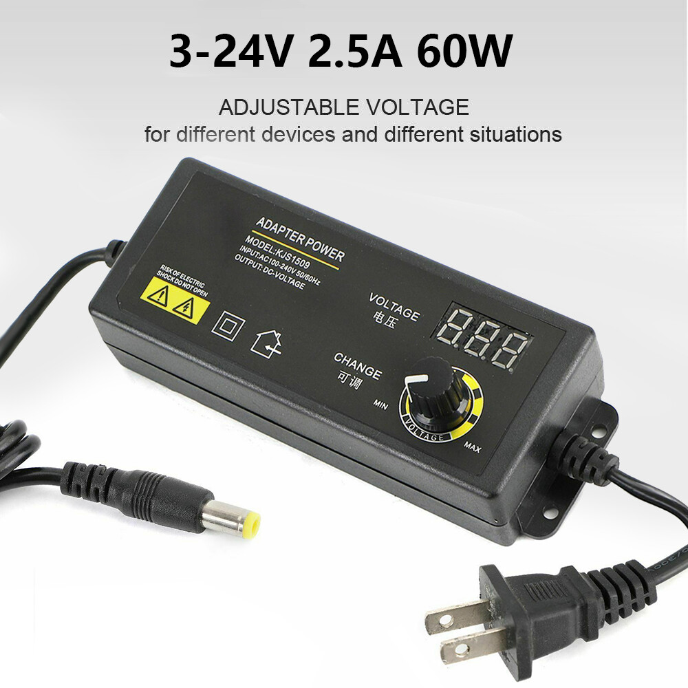 Adjustable AC/DC 60w Power Supply Adapter Charger Variable 3V-24V Universal