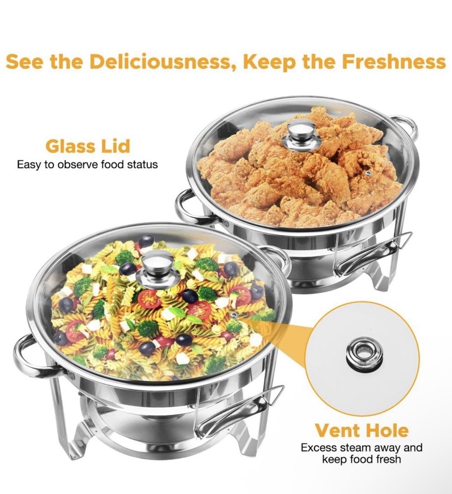 Warmounts Chafing Dish Buffet Set, 2 Pack 5-Quart round Buffet Chafe Warmer Set,