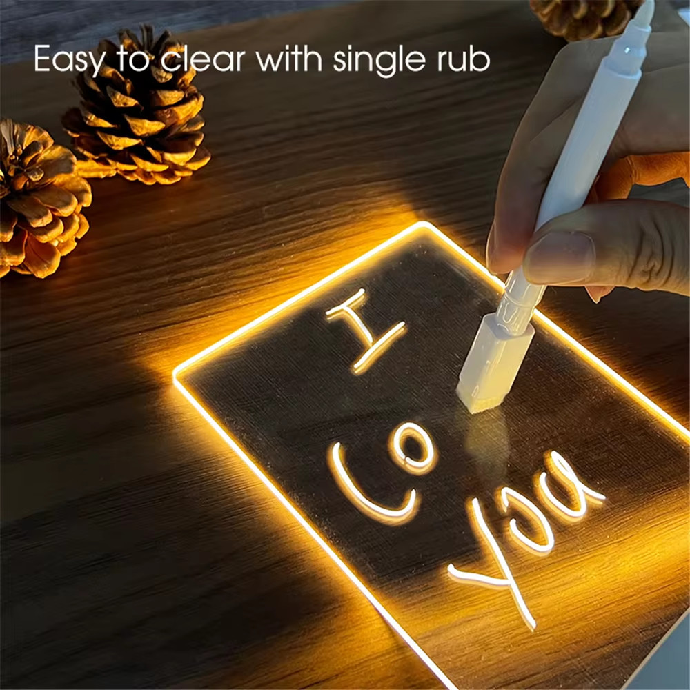 LED Acrylic Message Board Night Light USB Erasable Writing Lamp Desk