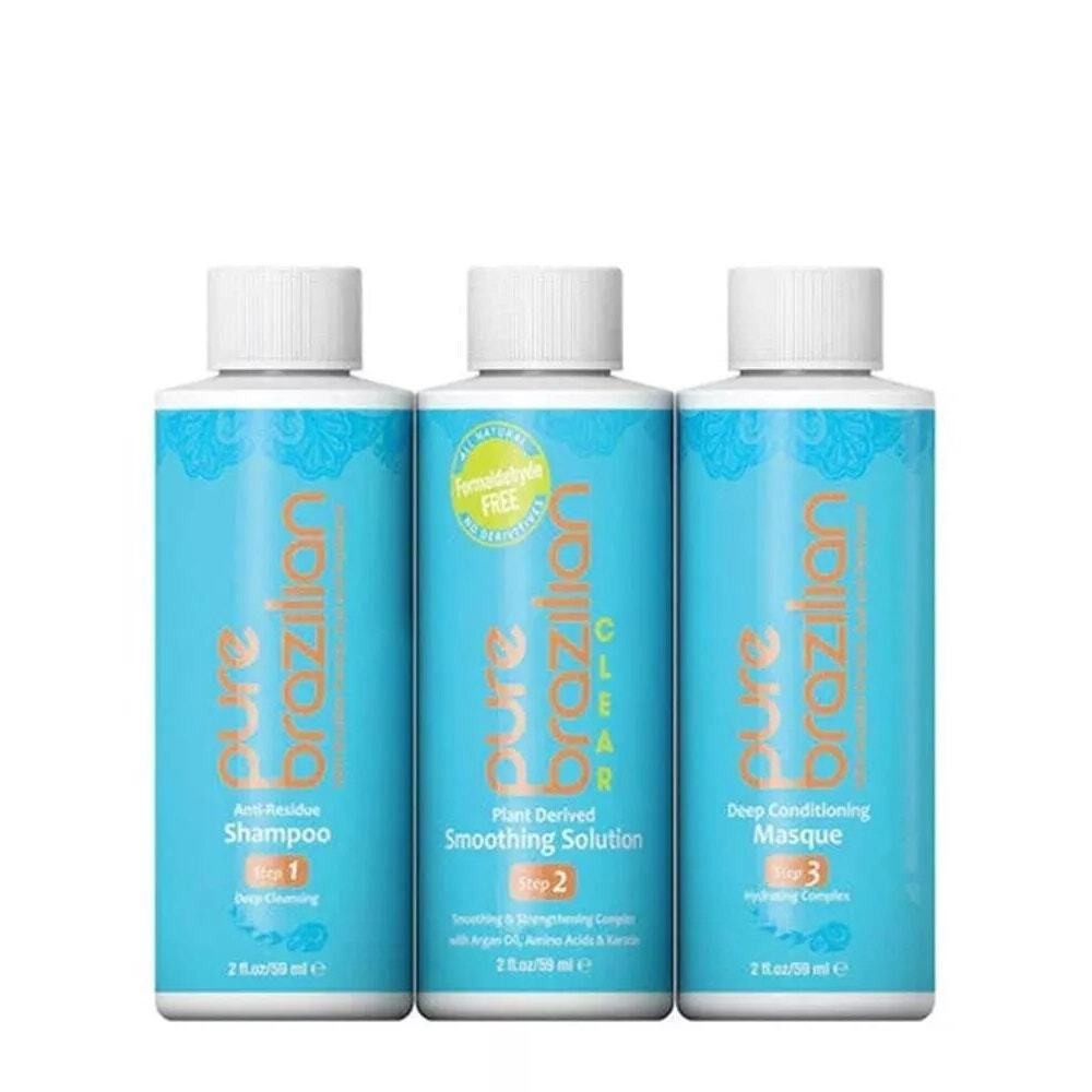 PURE BRAZILIAN Clear Solution Mini Salon Kit Shampoo, Smoothing Solution, Mask