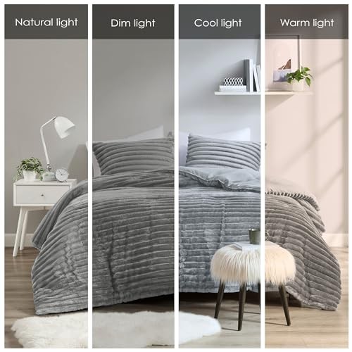 King Comforter Set, Cozy Plush Bedding, Microfiber Reverse, King/Cal King Grey