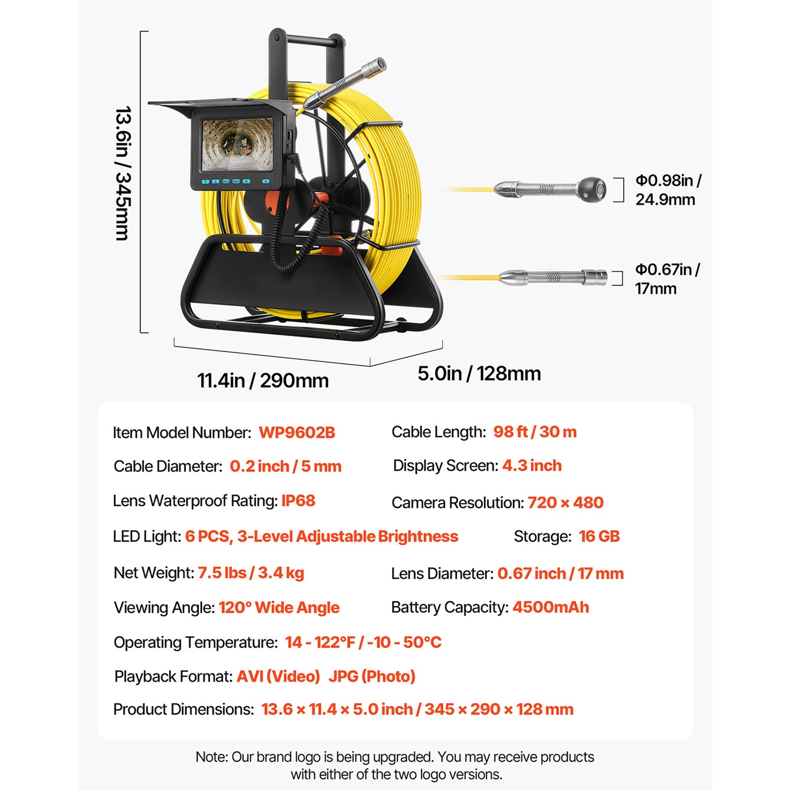 Uimoso 98 ft / 30 m Sewer Camera Pipe Inspection Camera w/ 4.3" HD Screen