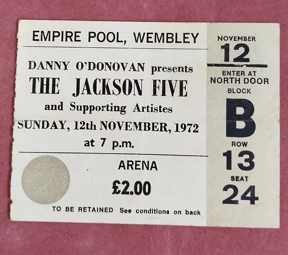 ticket the jackson five empire pool wembley 1972 difficult to find