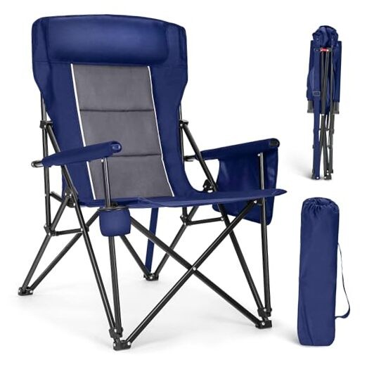 Oversized Folding Camping Chairs High Backrest Heavy Duty Lawn Navy Blue