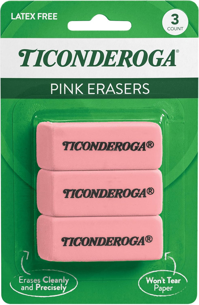 Wedge Erasers, Pink, 3 Count